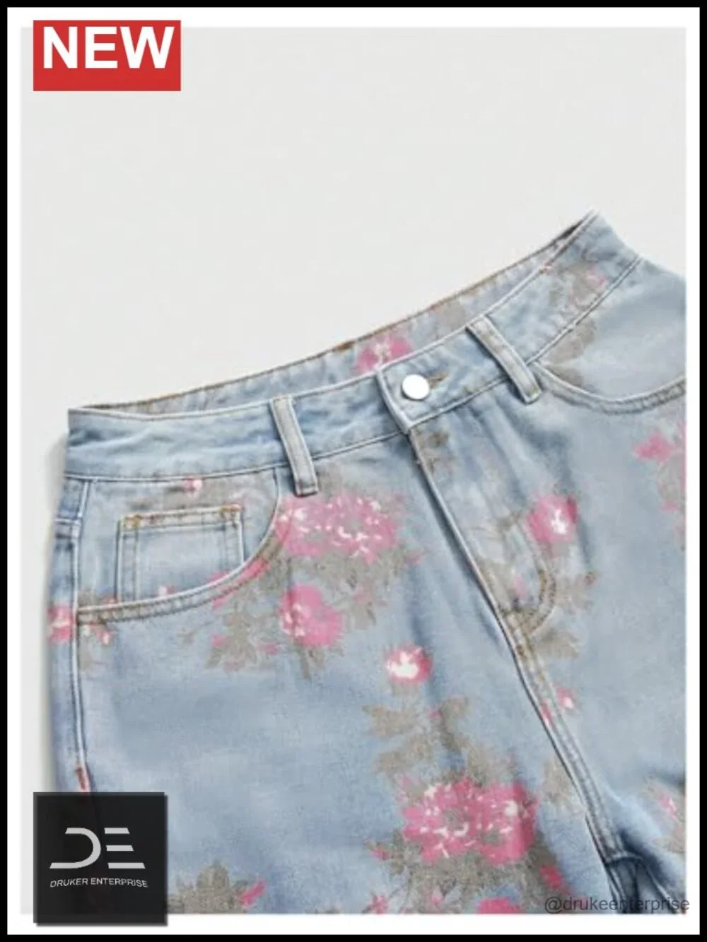 Women's Plus Size Floral Wide Leg Denim Jeans Loose Fit Pockets